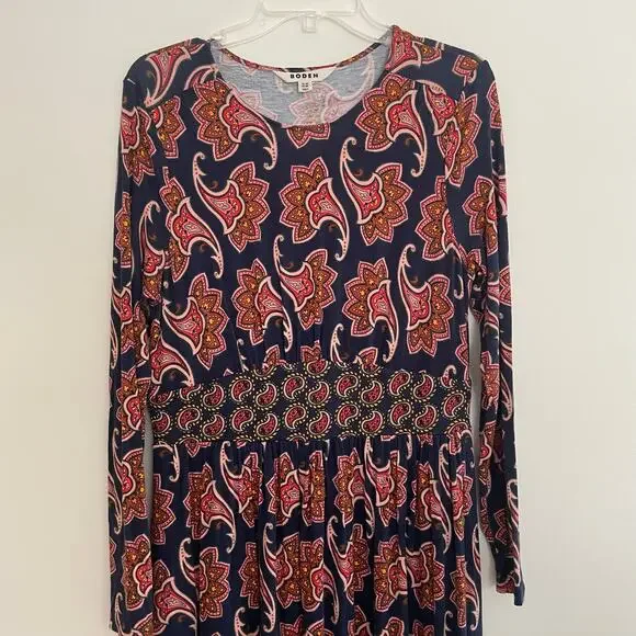 Boden Thea Long Sleeve Midi Dress French Navy Paisley Amaryllis Size 10R - Picture 5 of 9